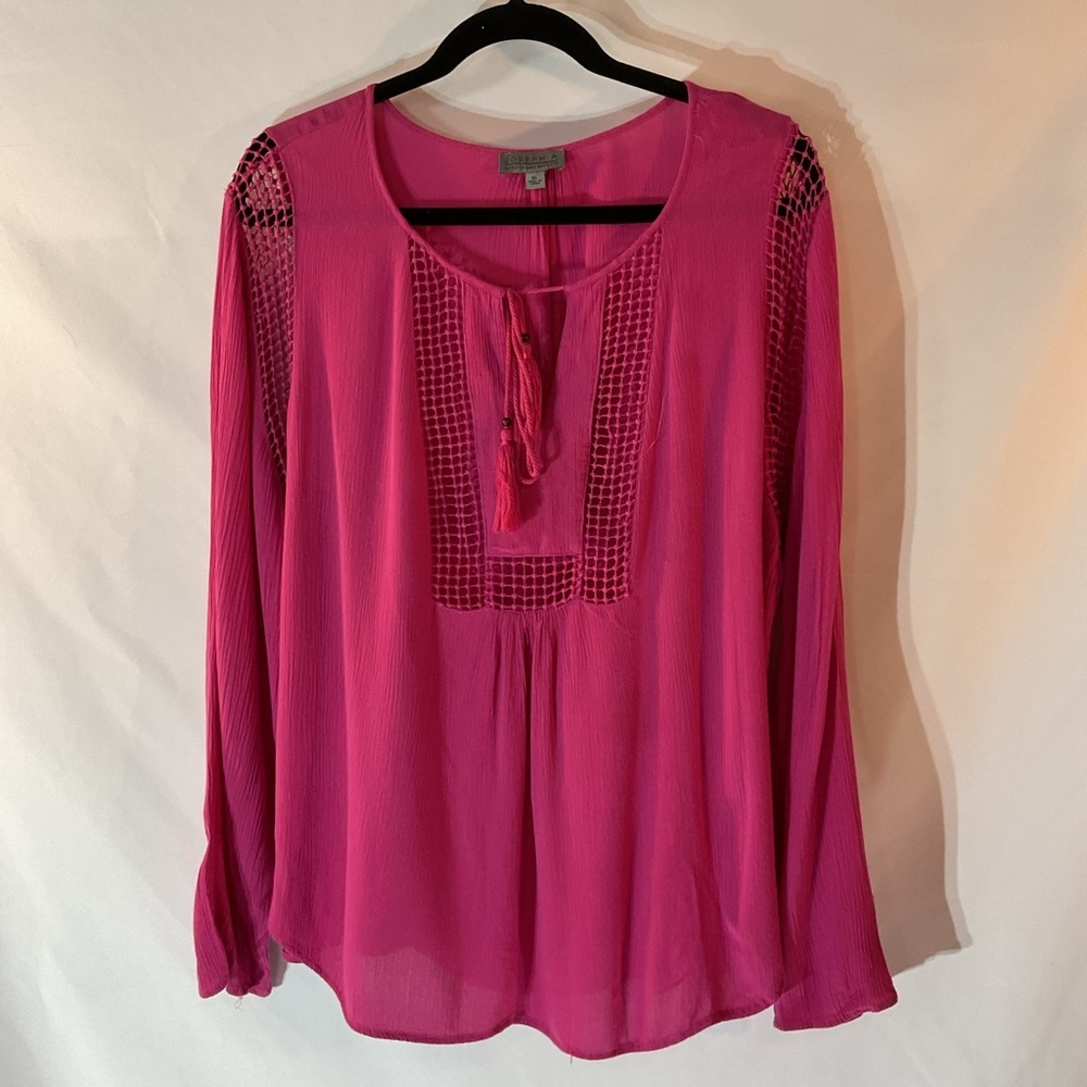 XL Joseph‎ A Pink Embellished Long Sleeve Sheer Blouse Lightweight Flowy